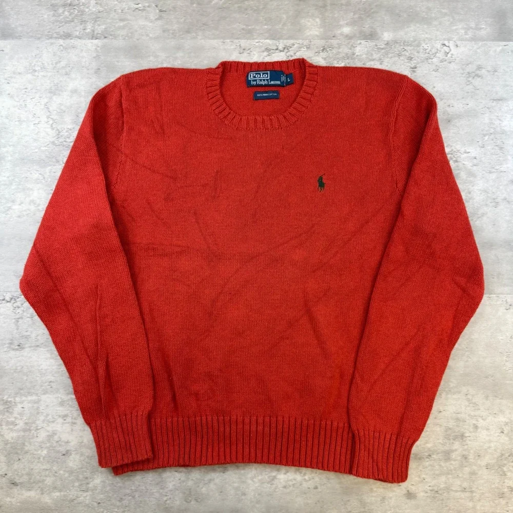 Polo Ralph Lauren Mens Large Red 100% Pima Cotton Crewneck Sweater Knit